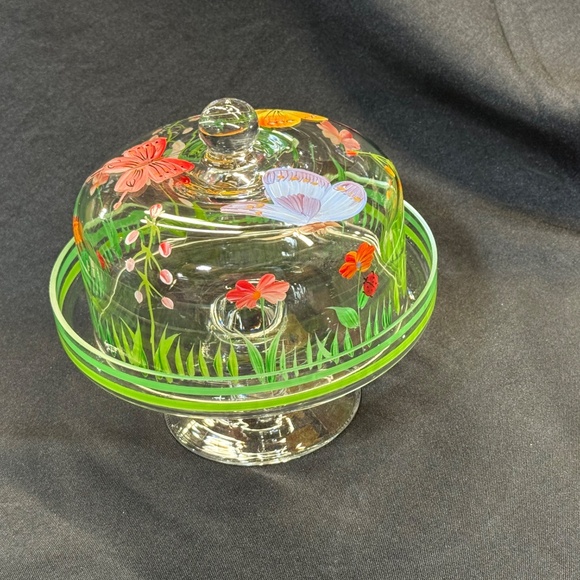 Petite Pedestal Cake Desert Stand with Handpainted Butterflies Flowers - Picture 5 of 12